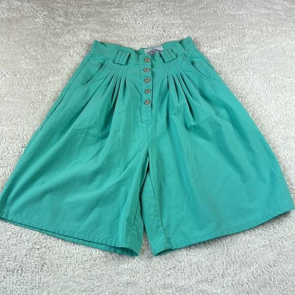 Vintage 80s Club Willow Bay pleated front mint green culotte shorts, 11 or 28 - Picture 1 of 13